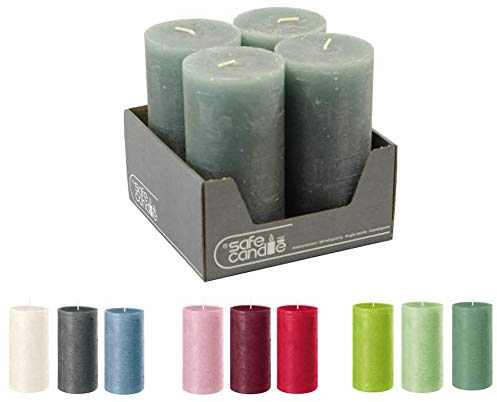 Klocke Kerzen Rustikale Stumpenkerzen – 4 Stück - Wachskerzen/Rustickerzen/Adventskerzen Weihnachten (Smaragd Grün, Groß: Höhe 14cm / Ø 7cm)