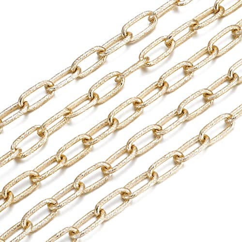 Cheriswelry Aluminium-Kabelkette, 4,6 m, leicht, goldfarben, strukturiert, 16 x 8 mm, groß, unverschweißt, offenes Kreuz, ovale Gliedern, Büroklammer für Damen und Herren, zur Schmuckherstellung