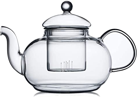 CnGlass Glass Teapot Stovetop Safe,Clear Tea Kettle with Removable Infuser 1200ML(40.6 oz),Borosilicate Glass Teapot with Strainer for Loose Tea
