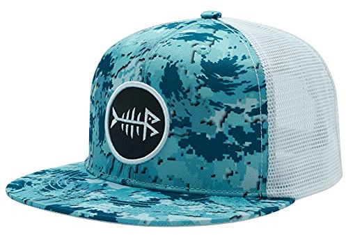 Bassdash Flat Brim Trucker Cap Ajustable Snapback Hat Mesh Back para Hombres Mujeres Pesca Caza