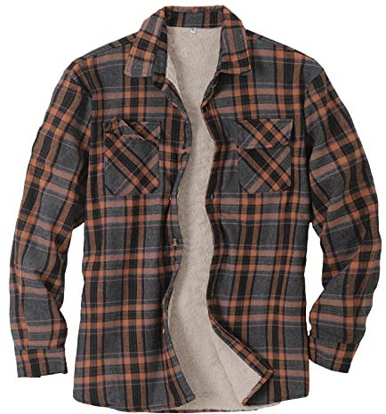 HULKAY Mens Long Sleeve Fleece Flannel Shirts Button Down Berber Lined Shackets Warm Camp Shirts Plaid Jackets