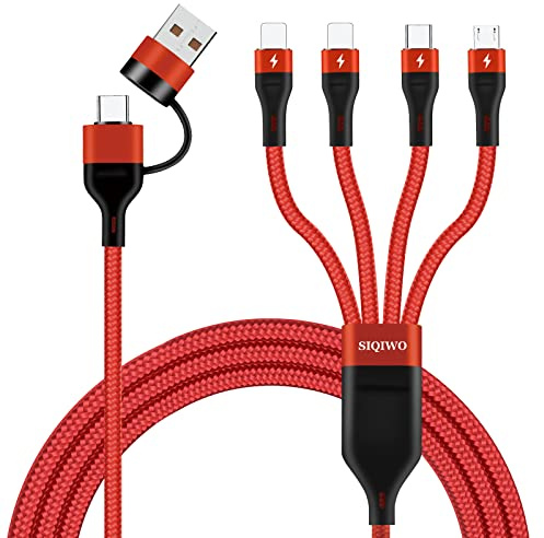 SIQIWO 6 in 1 Multi Charger Cable, 3A USB A/C to 4 in 1 Charging Cord 1.2M | USB A/C to 2*iP, Type C, Micro. 3A multi USB cables. Fits iPhone 17/16/15, Samsung Galaxy, iPad, Kindle, PS5, dash cam.