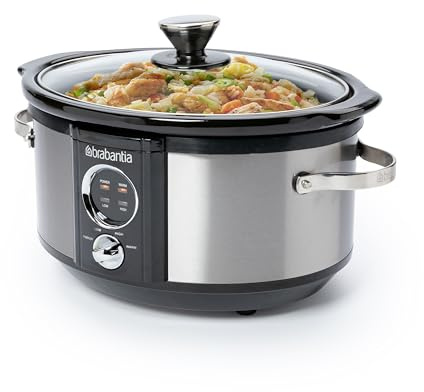 Brabantia BBEK1081 Olla de cocción lenta - 3,5 litros - 180 W - Recipiente interior extraíble - Tapa de cristal - Pantalla LED - 3 posiciones de temperatura - Función mantener caliente