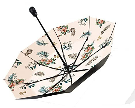 Camellia Automatisch Öffnen Reise Sonnenschirm, UPF 50+, UV-Schutz, Faltschirm, regenbeständig, leicht Sonnenschirm, hellgelb