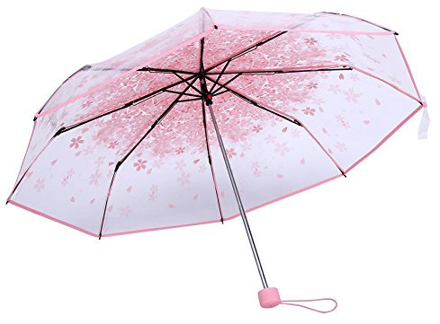 Alvinlite Parapluie Pliant Transparent Fleurs de Cerisier Princesse Parapluie, 36,6 Pouces pour Enfants Filles Femmes, Coupe-Vent pour les Fêtes en Plein Air Pique-niques Voyage Mariages Type Rose