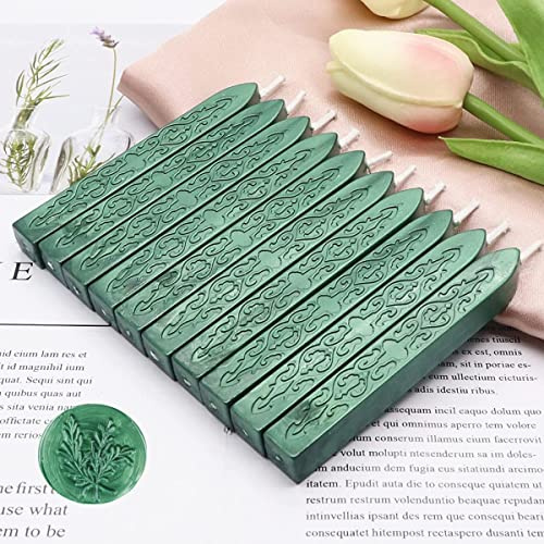 Wax Seal Sticks, ONWINPOR 12 Pieces Pine Green Sealing Wax Sticks with Wicks, Antique Sealing Wax for Wax Seal Stamp, Wedding Invitations, Gift Wrapping, Christmas Gift (Pine Green)