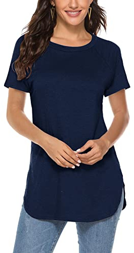 Newchoice Tall Tshirts Shirts for Women Long Leggings Tops Crewneck Short Sleeve Tees (XL,Y-navy blue)