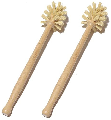 KOLUZ Natural Dish Brush, Long Handle Bottle Brush, Natural Sisal Dish Washing Brush, Plastic Free, Bamboo Washing Up Brushes Set for Kitchen, Water Bottle, Glassware