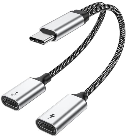 MOGOOD USB C Splitter 1 zu 2 60W USB-C 1 Stecker auf 2 Buchsen Adapter USBC Y Doppel Kabel Verteiler Daten und Laden Typ C Splitterkabel Type C Port Ladesplitteradapter für Kopfhörer Laptops Apple Mac