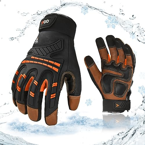 Vgo... -4℉ or above Winter Waterproof High Dexterity Heavy Duty Mechanic Glove, Anti-vibration, Anti-abrasion, Touchscreen (1 Pair,L,Orange,GA8954FW)