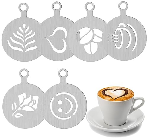 Kaffeeschablone, 6 Schablonen für Cappuccino und Latte Art, Dekoration für Kaffeekuchen (Stil 1)