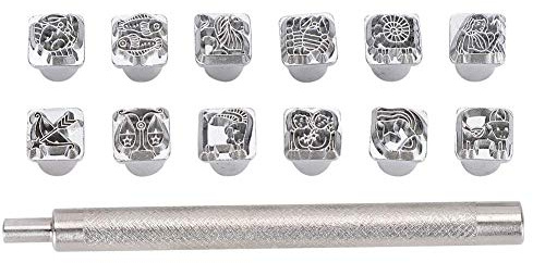 12-teiliges Stanzwerkzeug mit Sternzeichen-Muster und Griff, DIY-Stempel-Set für Lederhandwerk für Klares und Präzises Drucken