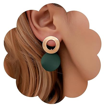 Yheakne Boho Acrylic Green Circle Hoop Earrings Gold Circle Stud Earrings Enamel Green Drop Earrings Geometric Dangle Earrings - Women's & Girls' Jewelry