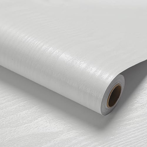 LOVADA Vit träfiber Peel and Stick-tapet – 44,5 cm x 1270 cm rulle, extra stort självhäftande för full väggtäckning och gör-det-själv-projekt