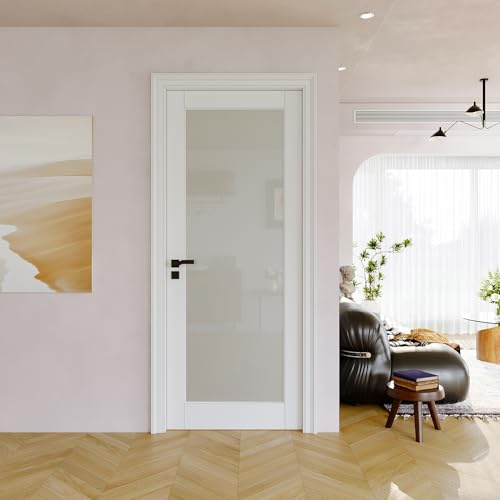32x80 CARB P2 Solid Core & Pre-Finished Thick SGCC Frost Glass Doors, Interior Door for Room, Full Glass Swing Shaker w/o Prehung Jamb, Barn Door Slab, Sliding Wood Panel for Closet & Bedroom Doors