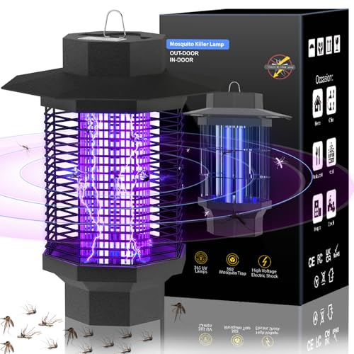 RJEDL Elektrischer Insektenvernichter, Fliegenfalle Elektrisch 20W mit Staubschutzkappe, 4500V Elektrische Fliegenfalle, UV Mückenlampe IPX4 Wasserdicht, Doppelseitiges Gitter Hochwirksam gegen Mücken