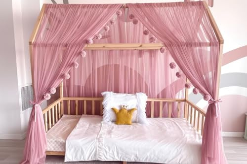 Baby Fancyroom Hussäng, himmel, sänghimmel, gammalrosa för barnsäng, barnrum, baldakin, sänghimmel för flickor, prinsessrum (himmelsrosa, utan fjärilar, 380 cm)