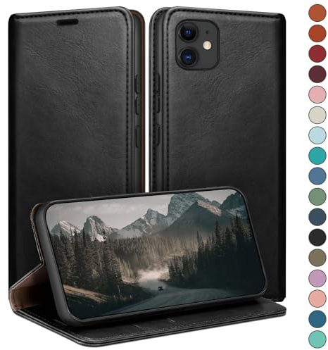 HUOUH für iPhone 11 6,1 Hülle mit RFID Schutzhülle aus Lederhülle Handyhülle,360 Grad Schutz Case,Kartenfach Leder ständer Handy hülle für Apple 11 Klapphülle Wallet Cover Schwarz