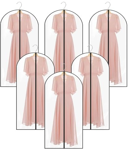 SVUPUE Borsa Porta Abiti, Confezione da 6 Copriabiti Trasparenti con Cerniera, 60 x 120 cm, per Riporre Camicie, Gonne e Abiti, Nero