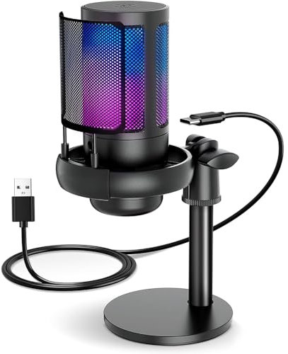 vantisan Gaming Microphone, USB Gaming Mic for PC Streaming Podcasts Video, Condenser Microphone with RGB Lights, Quick Mute, Stand&Filter, Gain Button and Monitoring Jack