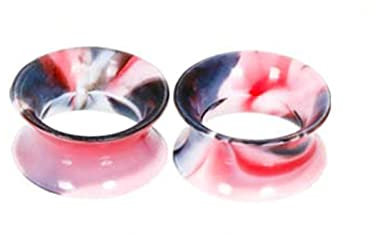 Bcughia Silikon Flesh Tunnel 8mm Ear Plug Tunnel Rosa und Schwarz Reifen Ohr Tunnel Set, 2 Stück