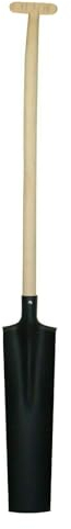Drainagespaten mit T-Griff Holzstiel, 52 cm Blatt, 90-115 cm Stiellänge, Schwarz/Silber (100cm T-Griff)