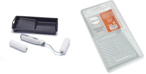 Harris 102022002 Seriously Good Woodwork Mini Roller Set 4in | Kit Includes: Tray, 1 x Roller Frame, 2 x Gloss Roller Sleeves & SGOOD 4 5 Paint Tray Liners