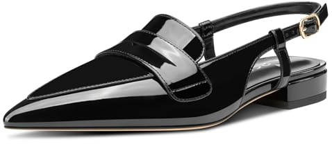 Castamere Femmes Slingback Chaussures Plates Escarpins Bas Talon Heel Fermé Pointu Bout Slip-on Loafers Bureau Décontracté Chaussures 2 CM Heels Noir 42 EU