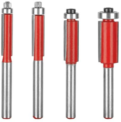 4 Pcs Pattern Flush Trim Router Bit Set，DIY Carving Woodworking Bearing Trimming Knives For Woodworking Right Angle Edge Sealing Knives(4PCS 6.35mm)