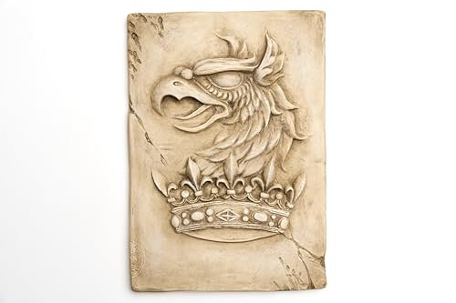 Decorazione da parete, scultura murale 3d, bassorilievo, altorilievo, scultura da parete, GROWART, testa di grifone con corona 18.5x27x3cm