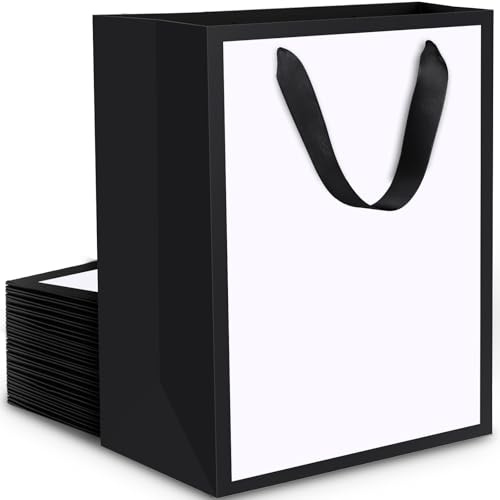 EUSOAR Geschenktasche Schwarz Weiß - 20 Stück Geschenktüte Schwarz Weiss M 20x10x28cm - White Papier Gift Bags - 230GSM Papier Tüte Weiß mit Henkel Hochglanz - Mittel Papiertüten Weiße