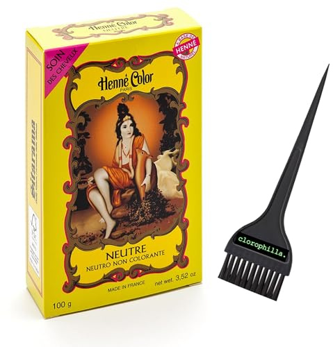 Sitarama Henna Balsam für alle Haare, natürlich, stärkt und nährt, färbt nicht – Henna-Pulver 100 g und Pinsel Chlorophilla – Neutral