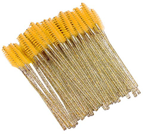 Domary 50 Uds Cepillo de Maquillaje de Nailon Varitas para Rímel Cepillo Portátil Desechable para Cejas y Pestañas (Amarillo)