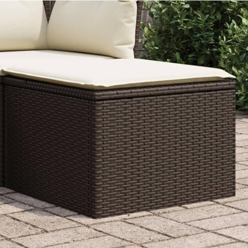 Xichuzi Gartenhocker mit Kissen Braun 55x55x37 cm Poly Rattan, Balkon Hocker, Fusshocker Garten, Hocker Garten, Fußhocker Für Sessel, Gartenmöbel Hocker - 366206