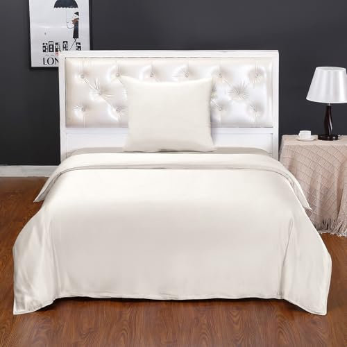 LilySilk 22MM Reine Maulbeerseide Bettwäsche-Set 2-teilig Bettbezug 135x200cm Kissenbezug 80x80cm einfarbig ultraweich und komfortabel für Luxus-Schlafzimmer,Natürliches Weiß