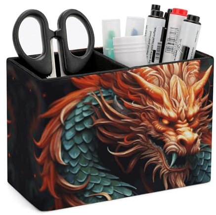 NWTRK Chinesischer Drachen-Stifthalter, wasserdichter PU-Bleistiftbecher, Make-up-Pinselhalter, niedliches Büro für Zuhause, Büro, Schreibtisch-Organizer, Zubehör