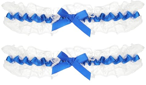 Strumpband, vita och blå spets strumpband med kungsblått band design, brud-accessoarer bröllopstillbehör, 2 st benstrumpband för brud, brudtärna, kvinnor, Kungsblå, 30-55cm
