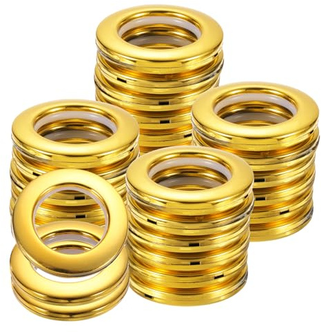 QUARKZMAN 50pz Occhielli per Tende, 1-5/7 (42 mm) ID Anelli per Tende Finestre in Tessuto Anelli Scorrevoli a Basso Rumore per Bastoni per Tende Romane, Oro Brillante