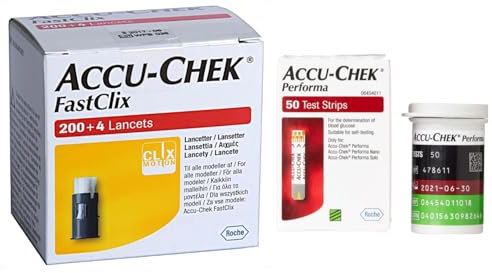 Pack of 2 Bundle for Blood Sugar Testing, AccuCChek Fast ClixLancets & PerformaTest Strips – 204 Preloaded Lancets + 50 Glucose Test Strips,