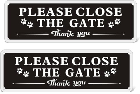 2 Pack Please Close the Gate Sign, 250x80mm Beware of the Dog Sign, Reflective Aluminum Metal Signs with Self Adhesive and 4 Pre-Drilled Holes, Outdoor Indoor Use