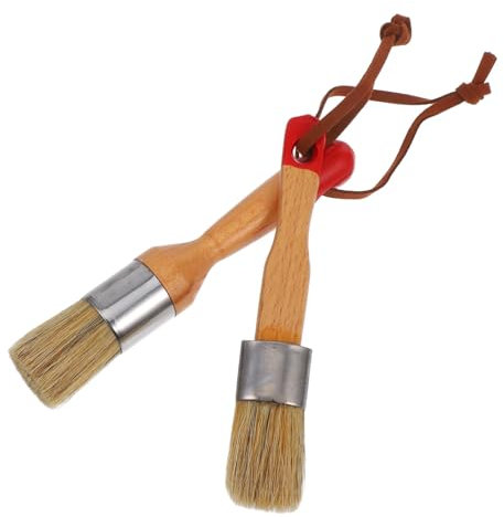 Veemoon Lot de 2 Set de Set de Pinceaux Ronds en Bois et Poils de Porc, Brosse à Craie Polyvalente pour Peinture Acrylique et Huile, Peinture en Extérieur
