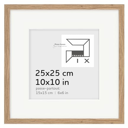 Pix FRAMES Bilderrahmen 25x25cm mit Passepartout - Eiche | Holzbilderrahmen mit Plexiglas Scheiben - Bilderrahmen Holz zum Aufhängen - Wooden Picture Frame - zum Aufstellen