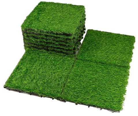 HUWOYG Gazon Artificiel Lot de 10 Dalles de Gazon synthétique à emboîtement, 30,5 x 30,5 cm, Vert pour Balcon，Terrasse