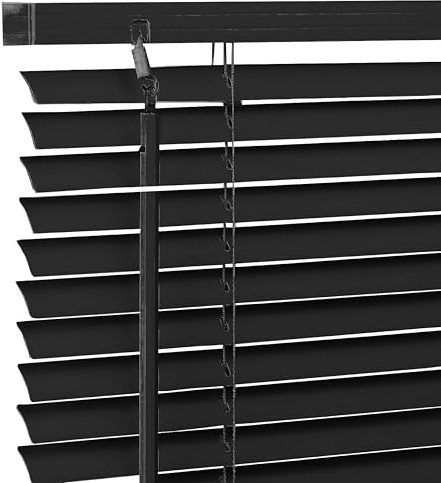 Ev Dekor PVC Venetian Blinds for Windows Treatment Shutters 25mm Slats Complete Child Safe Fittings – Easy Fit Trimmable Window Venetian Blind Black W135cm x L150cm