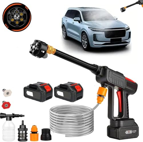 Idropulitrice a Batteria con Pompa a Pistoni Turbo ad Alte Prestazioni da 5,5 L/Min, Idropulitrice Portatile, Doppie Batterie con 10 Cellule Integrate per una Lunga Durata Della Batteria, Per Auto