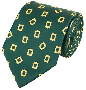 WANYING Corbata vintage retro de 9 cm de ancho para hombre, corbata de cuello ancho, elegante y a la moda, colorida corbata - impresa verde oscuro con patrón cuadrado