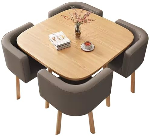 BDCPMT Quadratisches Kaffeebar-Tisch- und Stuhlkombinationsset, Konferenztisch-Set, Bürotisch- und Stuhlset, Küchenfrühstückstisch, Sitz mit weicher Rückenlehne und 4 Stühlen(Dark Gray)
