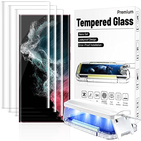 [3 Stück] Galaxy S22 Ultra Schutzfolie 3D edged 9H Glas Schutzfolien,Fingerabdruck-ID Unterstützen,S Pen Glatt HD Schutzglas Displayschutz-Folie für Samsung S22 Ultra