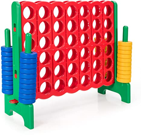 COSTWAY Giant Connect 4, Four in A Row Game Set with 42 Jumbo Rings & Quick-Release Slider, 120 x 104cm 4-to-Score Outdoor Garden Games for Kids Adult (Green)