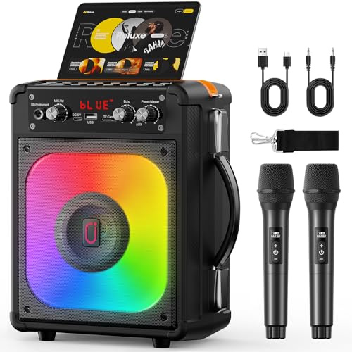 HWWR Karaoke Maschine Karaoke Anlage Mit 2 Mikrofonen, Karaoke Set Tragbare Karaoke Maschine Mit 2 Drahtlosen Mikrofone, Bluetooth Lautsprecher Box Für Erwachsene/Kinder Mit Led Lichteffekte